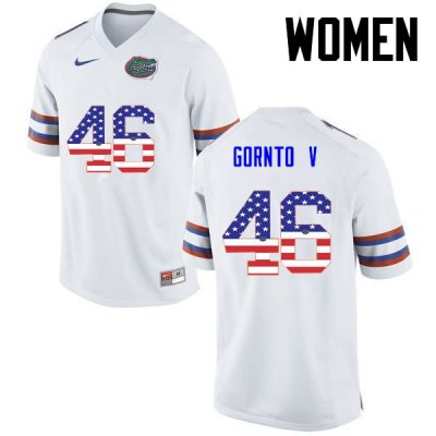 Women's Florida Gators #46 Harry Gornto V NCAA Nike White USA Flag Fashion Authentic Stitched College Football Jersey BLC5562BD